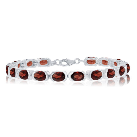 Sterling Silver, 7x5mm Oval, 16.3cttw Gem Bracelet - Garnet