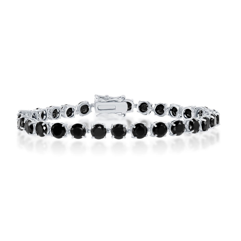 Sterling Silver Four-Prong 5mm Round Gem Bracelet - Black Spinel