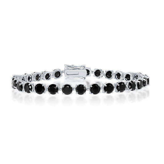 Sterling Silver Four-Prong 5mm Round Gem Bracelet - Black Spinel