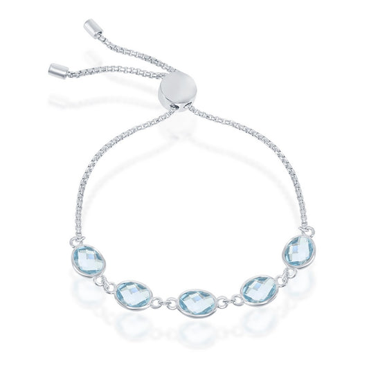 Sterling Silver 7.85cttw Oval, Linked Adjustable Bolo Bracelet - Blue Topaz
