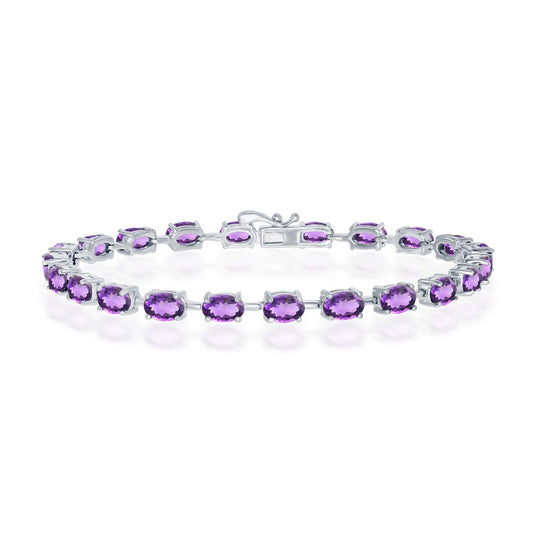 Sterling Silver 6x4mm Oval, 8.68cttw Amethyst Gem Tennis Bracelet