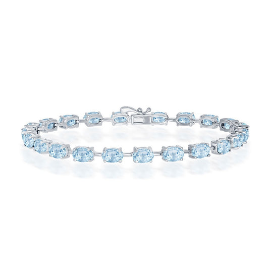 Sterling Silver 6x4mm Oval, 13.33cttw Blue Topaz Gem Tennis Bracelet