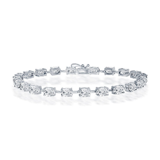 Sterling Silver, 6x4mm Oval, 13.33cttw White Topaz Tennis Bracelet
