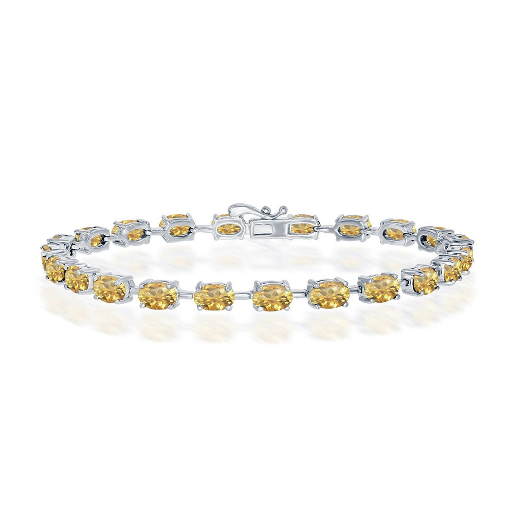 Sterling Silver 6x4mm Oval, 9.68cttw Citrine Gem Tennis Bracelet