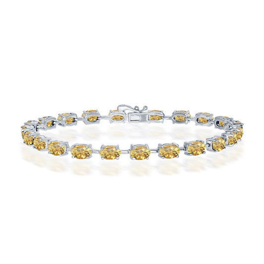 Sterling Silver 6x4mm Oval, 9.68cttw Citrine Gem Tennis Bracelet