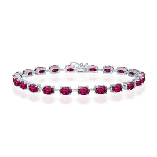 Sterling Silver 6x4mm Oval, 12.20cttw Rhodolite Gem Tennis Bracelet