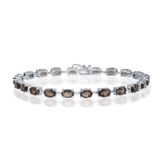 Sterling Silver, 6x4mm Oval, 11.20cttw Smokey Quartz Tennis Bracelet
