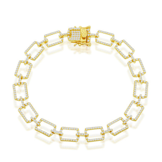 Sterling Silver CZ Paperclip Bracelet - Gold Plated