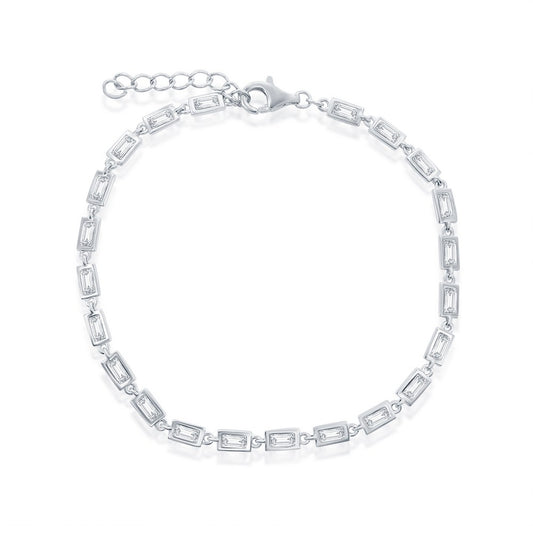 Sterling Silver, Rectangle CZ Linked Bracelet