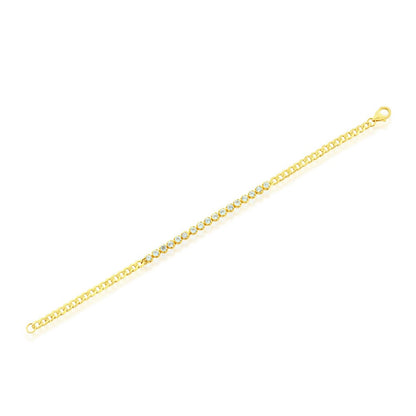 Sterling Silver 4mm Prong-Set Round B-T Gem, Chain Bracelet - Gold Plated