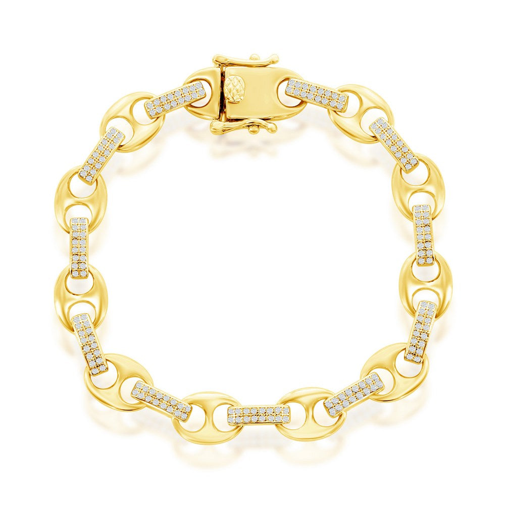Sterling Silver, Micro Pave CZ Marina Link Bracelet - Gold Plated