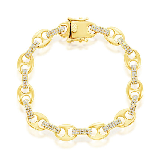 Sterling Silver, Micro Pave CZ Marina Link Bracelet - Gold Plated
