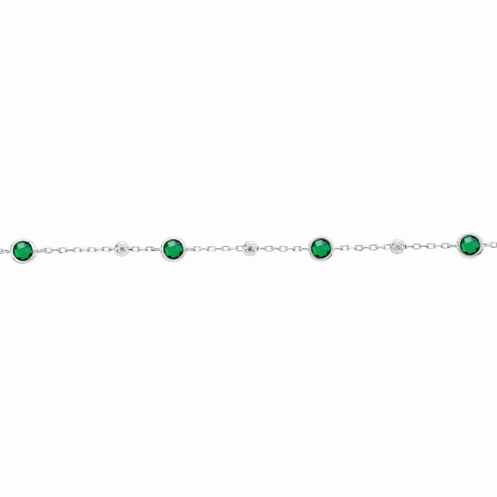 Sterling Silver Bezel-Set CZ & Bead Bracelet - Emerald