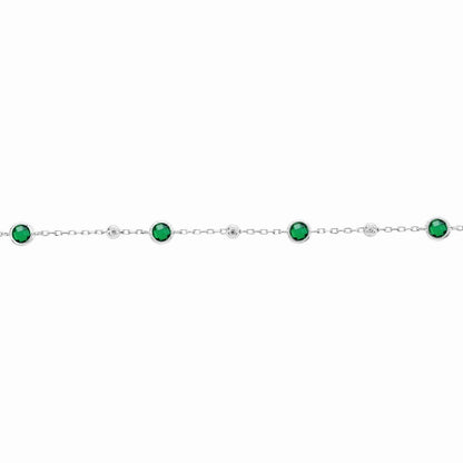 Sterling Silver Bezel-Set CZ & Bead Bracelet - Emerald