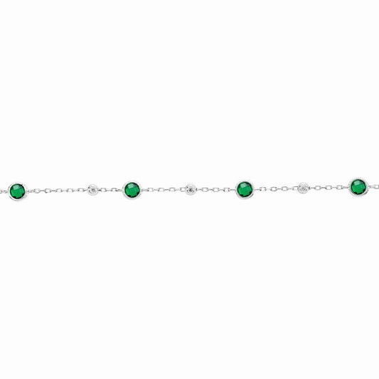 Sterling Silver Bezel-Set CZ & Bead Bracelet - Emerald