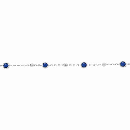 Sterling Silver Bezel-Set CZ & Bead Bracelet - Sapphire