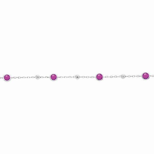 Sterling Silver Bezel-Set CZ & Bead Bracelet - Ruby