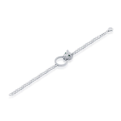 Sterling Silver CZ Emerald Eyes Panther, Circle CZ Bracelet