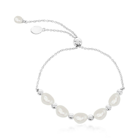 Sterling Silver, FWP & Bead Adjustable Bolo Bracelet