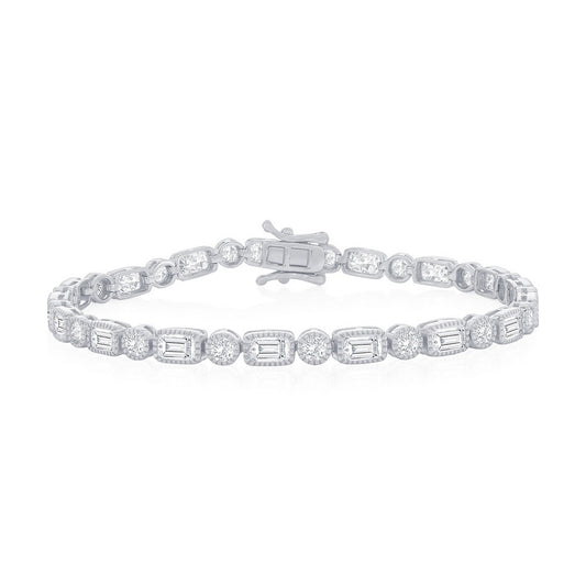 Sterling Silver Round & Rectangle CZ Bracelet