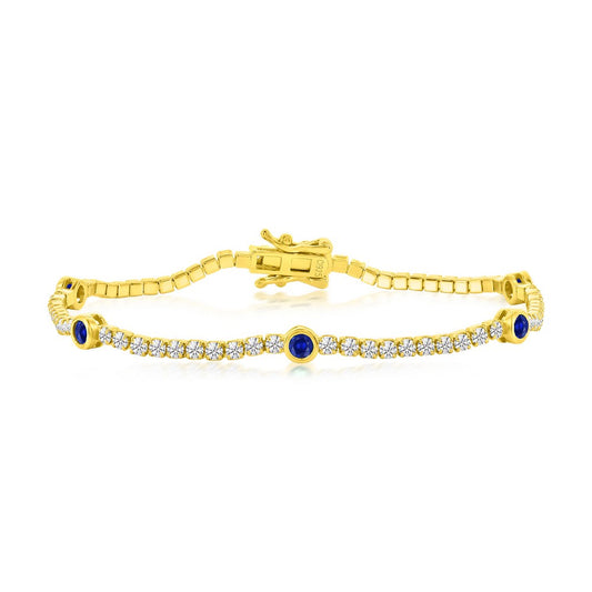 Sterling Silver, Bezel-Set CZ Gold Plated Bracelet - Sapphire