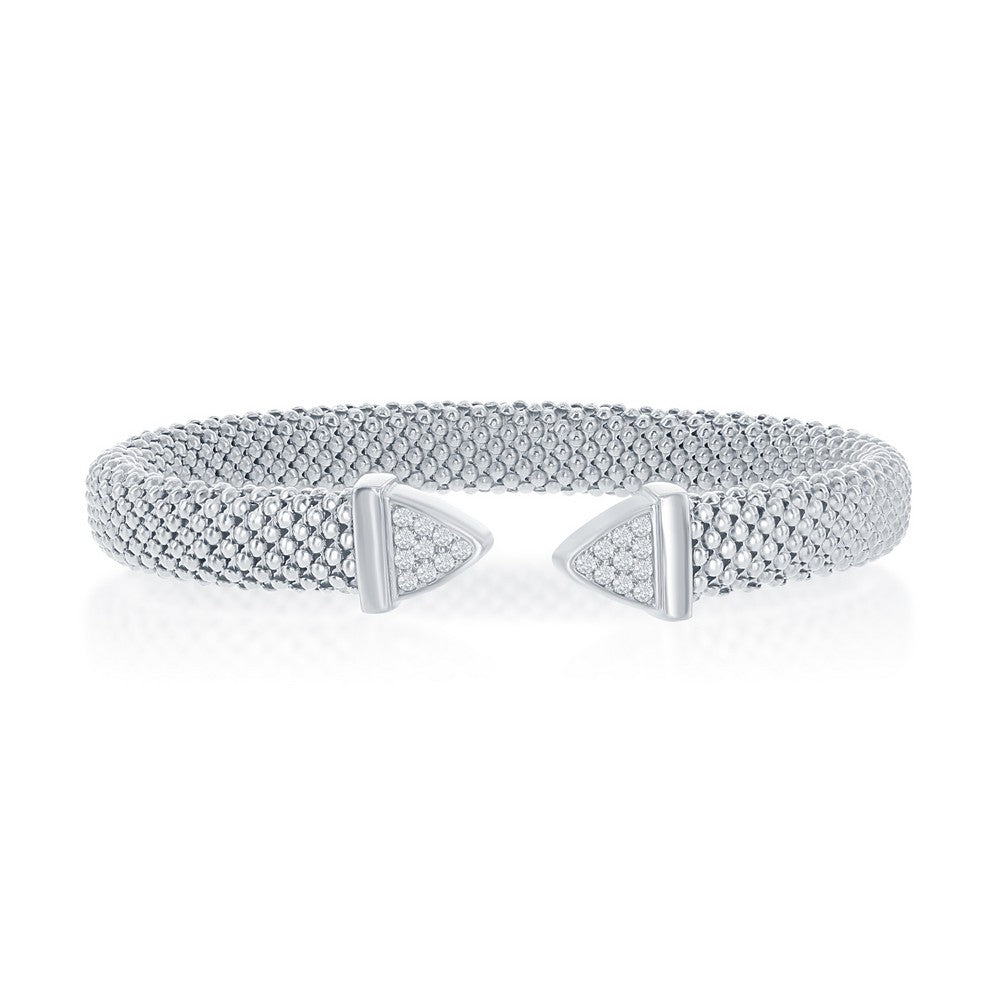 Sterling Silver Triangle Cubic Zirconia Mesh Bangle