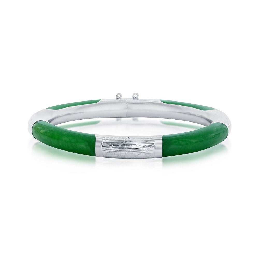 Sterling Silver Alternating Jade Bangle