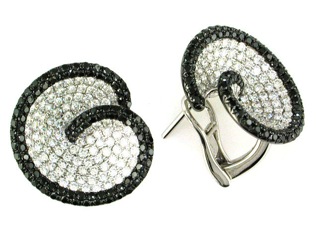 18K WHITE GOLD, DIAMOND, BLACK DIAMOND EARRINGS