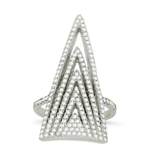 Sterling Silver CZ Large Concentric Triangles Ring