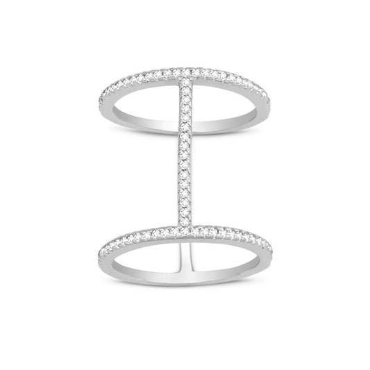 Sterling Silver Tall Thin CZ Double Ring