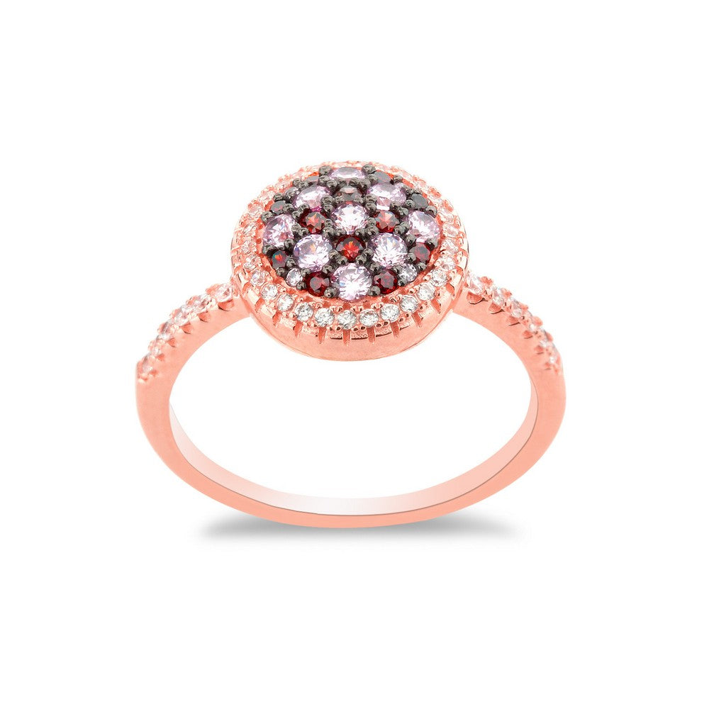 Sterling Silver Rose GP Round Pink Micro Pave Ring