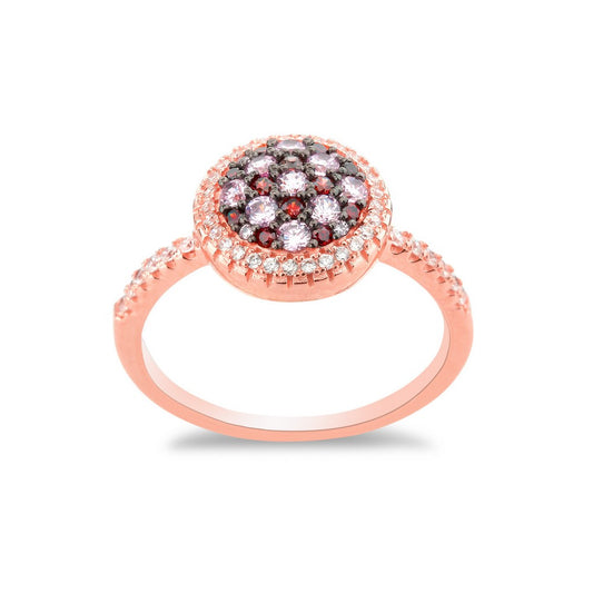 Sterling Silver Rose GP Round Pink Micro Pave Ring