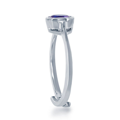 "September" Created Sapphire Bezel Set Ring