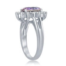 Load image into Gallery viewer, Sterling Silver Oval Rainbow CZ with Clear CZ Border Stud Ring
