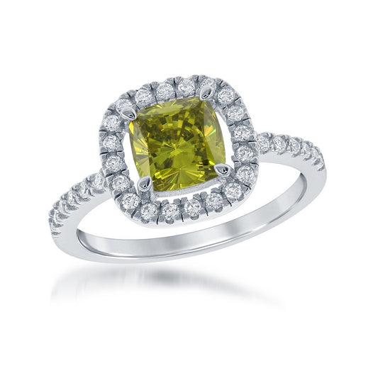 Sterling Silver White CZ Square Ring - Peridot
