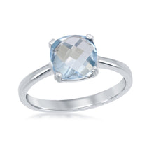 Load image into Gallery viewer, Sterling Silver 8mm Cushion-cut Gem Ring -  Blue Topaz
