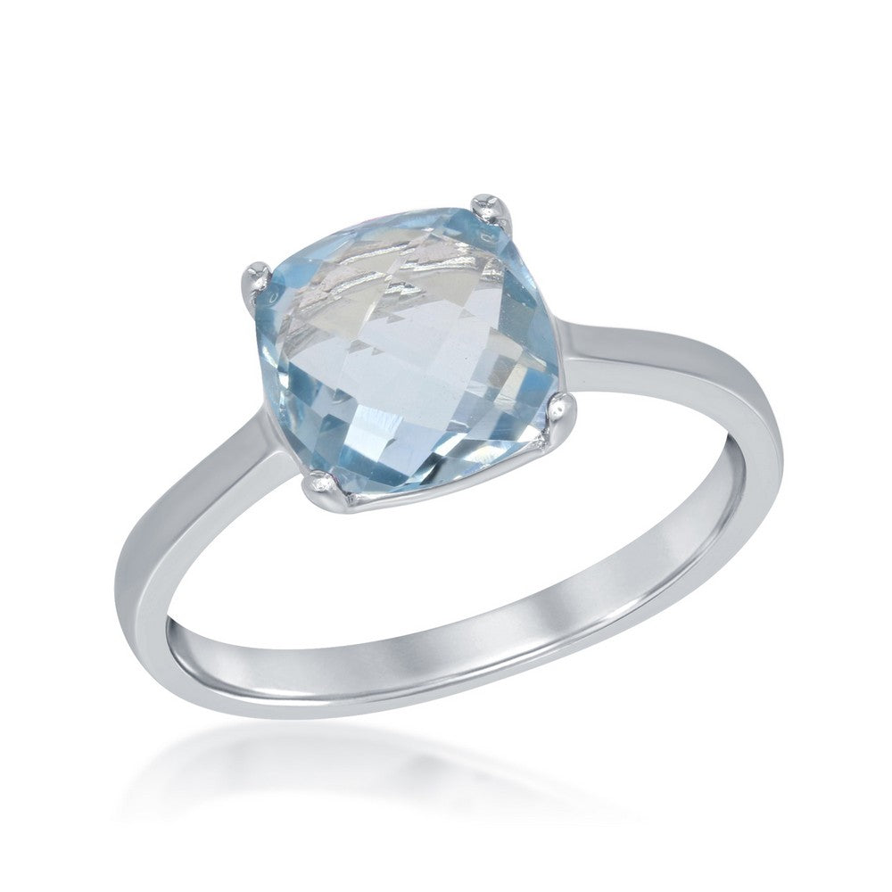 Sterling Silver 8mm Cushion-cut Gem Ring -  Blue Topaz