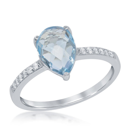 Sterling Silver White Topaz & Teardrop Gem Ring - Blue Topaz