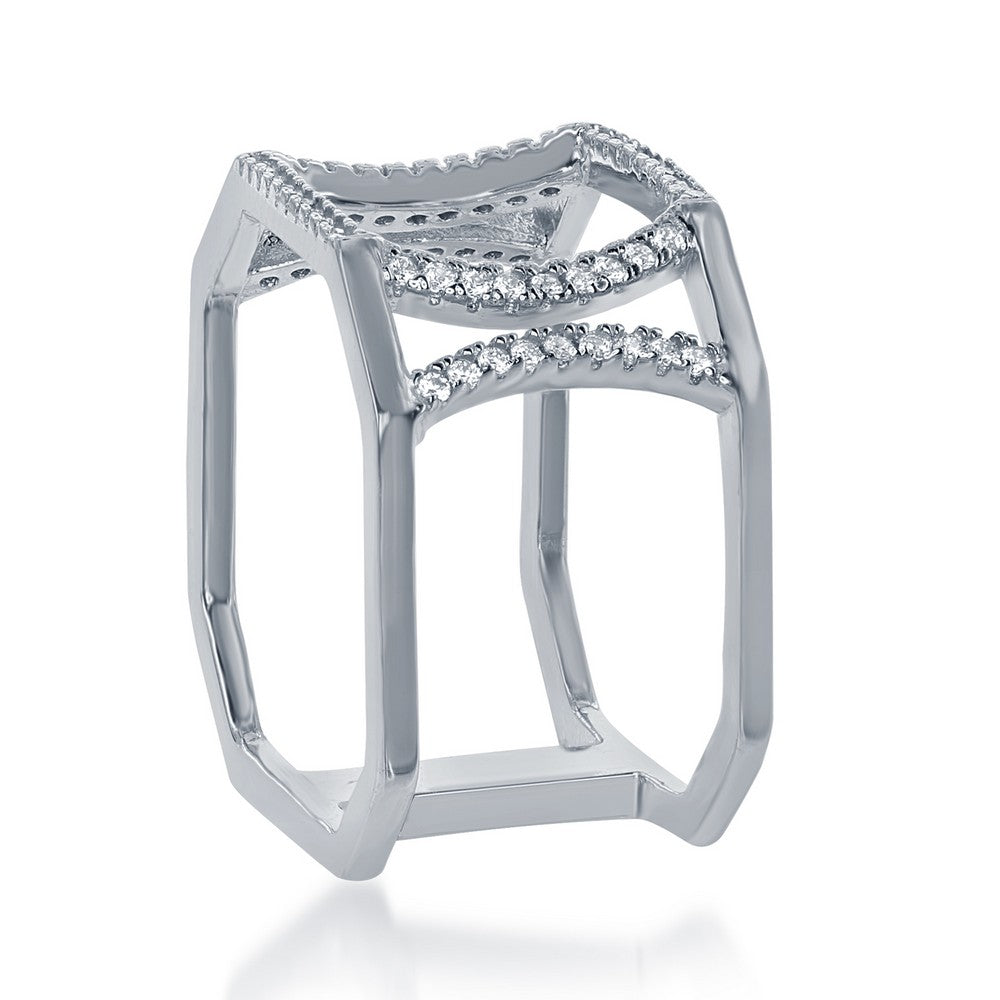 Sterling Silver Double Open CZ Octangle Shaped Ring