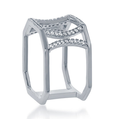 Sterling Silver Double Open CZ Octangle Shaped Ring
