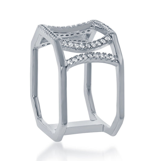 Sterling Silver Double Open CZ Octangle Shaped Ring