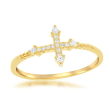 Load image into Gallery viewer, Sterling Silver CZ Cross Ring - Gold Plated
