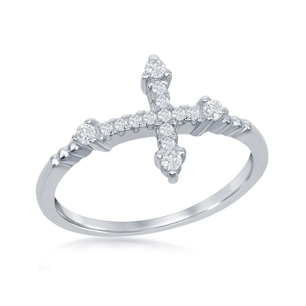 Sterling Silver CZ Cross Ring