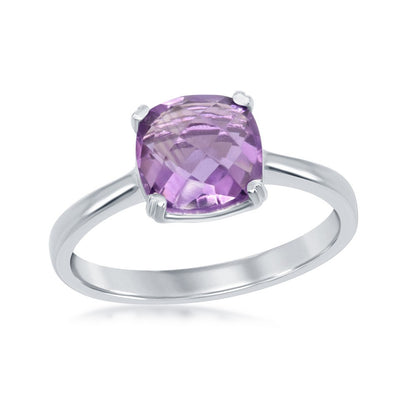 Sterling Silver 8mm Cushion-cut Gem Ring - Amethyst