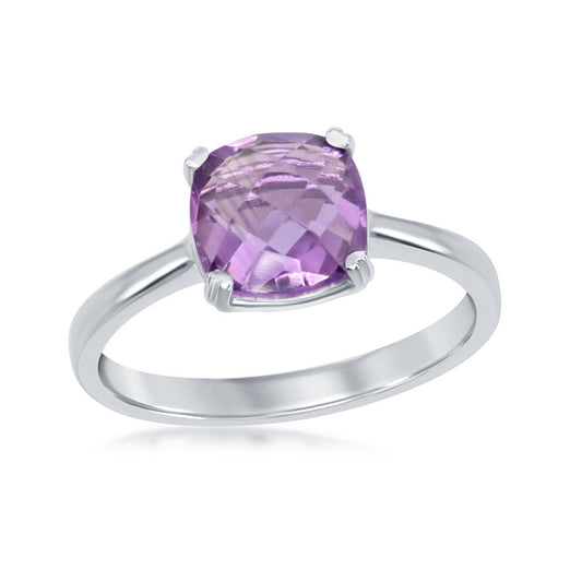 Sterling Silver 8mm Cushion-cut Gem Ring - Amethyst