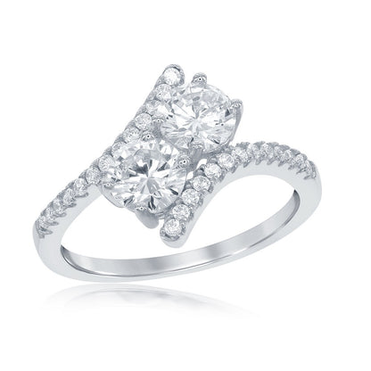 Sterling Silver "Us2gether" Two-Stone CZ with CZ Overlapping Ring