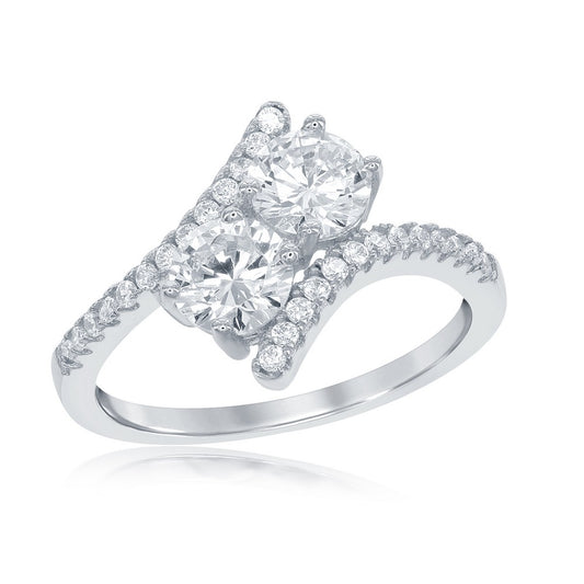 Sterling Silver "Us2gether" Two-Stone CZ with CZ Overlapping Ring