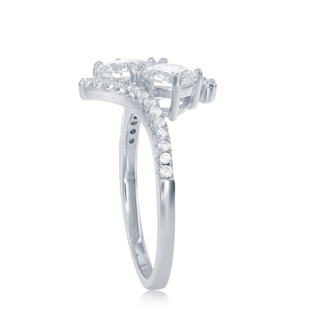 Sterling Silver "Us2gether" Two-Stone CZ with CZ Overlapping Ring
