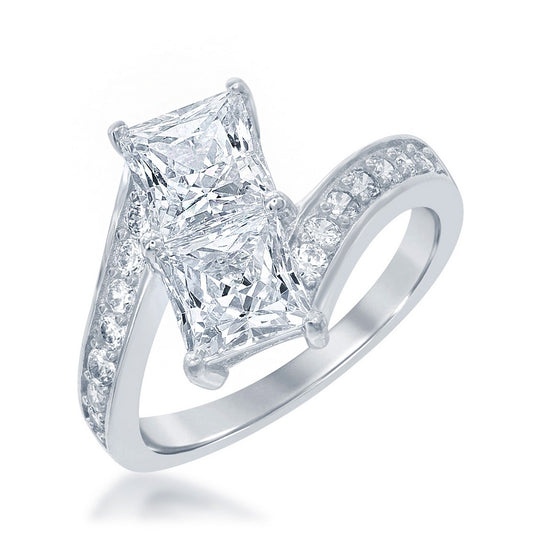 Sterling Silver "Us2gether" Two-Stone Overlapping Square CZ Ring