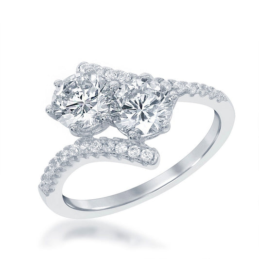 Sterling Silver "Us2gether" Two-Stone Overlapping Round CZ Ring